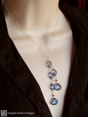 The Delicate Silver Chain Lariat With Faceted Blue Quartz