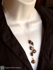 The Delicate Silver Chain Lariat With Faceted Smokey Quartz