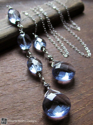 WHOLESALE - The Delicate Silver Chain Lariat With Faceted Blue Quartz