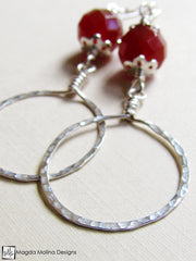 The Faceted Carnelian & Hand Hammered Silver Hoop Earrings