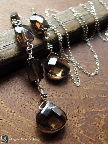 WHOLESALE - The Delicate Silver Chain Lariat With Faceted Smokey Quartz