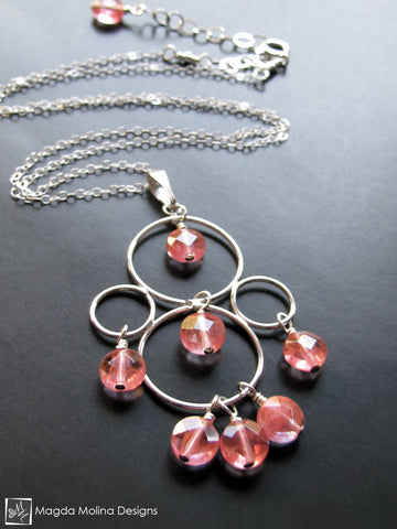 WHOLESALE - The Silver Bubble Cluster And Faceted Cherry Quartz Necklace