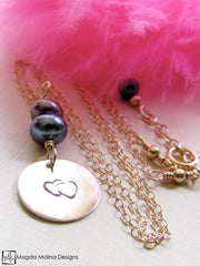 Mini Goddess (children) Double Hearts Necklace With Freshwater Pearls