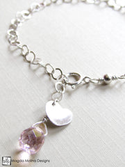 Mini Goddess (children) Chain Bracelet With Tiny Heart Charm & Pink Quartz Drop