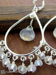 The Silver Teardrops And Faceted Moonstone Chandelier Earrings