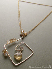The Long Hammered Gold Egyptian Chain Necklace With Rutilated Quartz