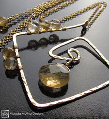 The Long Hammered Gold Egyptian Chain Necklace With Rutilated Quartz