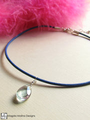 Mini Goddess (children) Blue or Pink Leather & Quartz Drop Necklace
