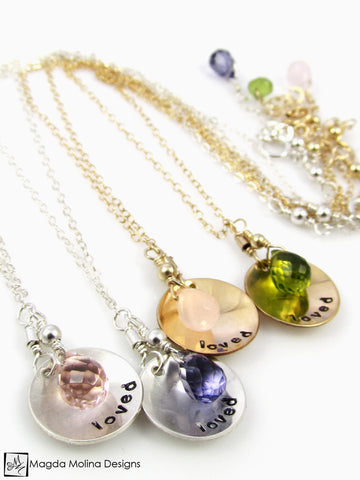 WHOLESALE - Mini Goddess (children) "loved" Necklace With Colorful Gemstones