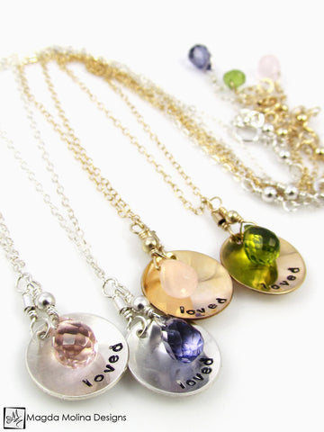 Mini Goddess (children) "loved" Necklace With Colorful Gemstones