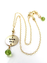 Mini Goddess (children) "i love mom/dad" Necklace With Peridot Gems
