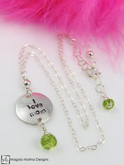 Mini Goddess (children) "i love mom/dad" Necklace With Peridot Gems