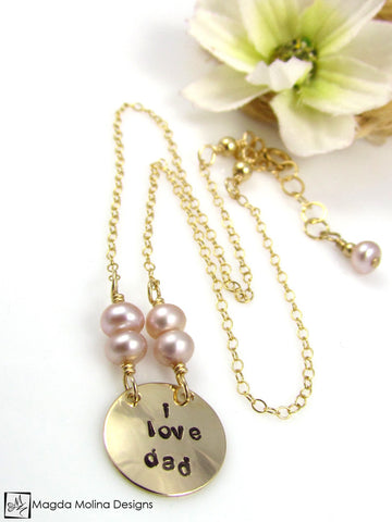 WHOLESALE - Mini Goddess (children) "i love mom/dad" Stamped Gold Necklace