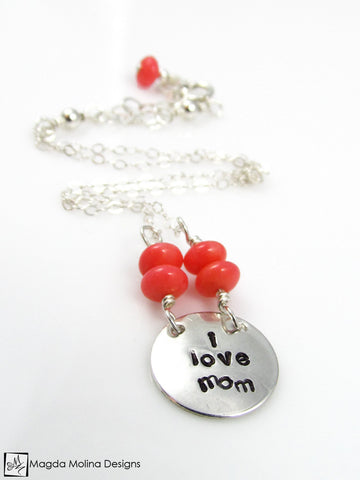 WHOLESALE - Mini Goddess (children) "i love mom/dad" Stamped Silver Necklace