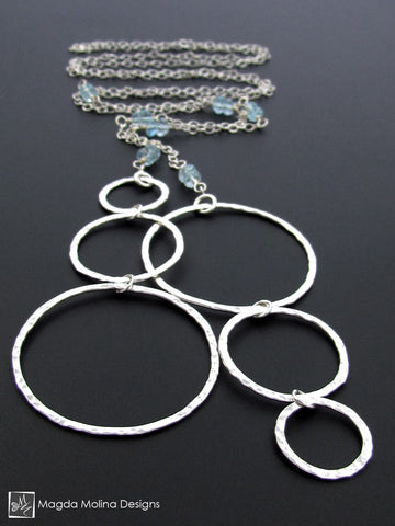 WHOLESALE - The "47 Different Ways" Silver Bubbles Lariat With Blue Topaz Gemstones