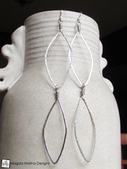 The Long Hammered Silver Feather Earrings