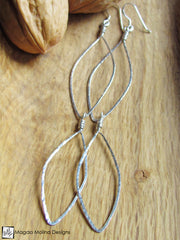The Long Hammered Silver Feather Earrings