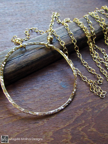 The Long, Simple & Elegant Hammered Gold Ring Necklace