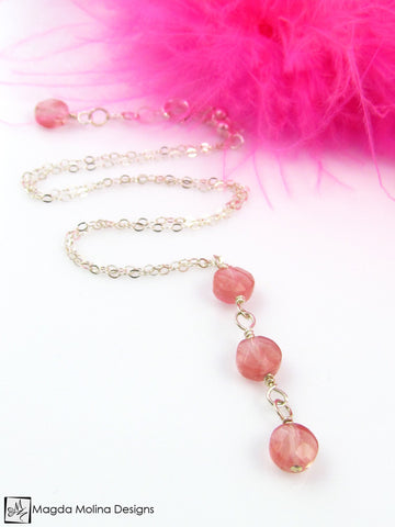 WHOLESALE - Mini Goddess (children) Triple Cherry Quartz on Delicate Chain Necklace