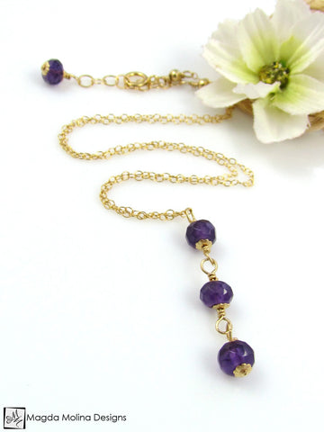 WHOLESALE - Mini Goddess (children) Triple Amethyst on Delicate Chain Necklace