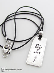 The "POWERED BY LOVE" Hand Stamped Omnisex Silver Tag Necklace