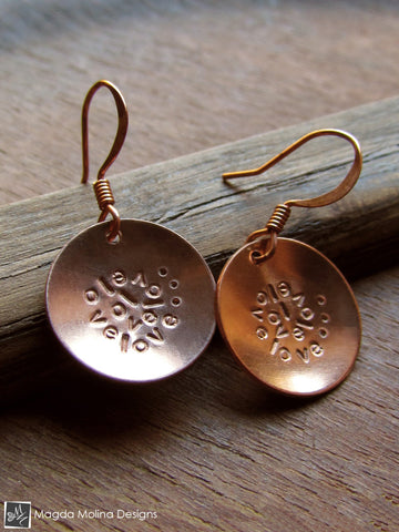 WHOLESALE - The LOVE: INFINITE Stamped Copper Spiral Affirmation Earrings