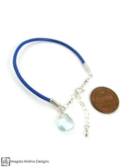 Mini Goddess (children) Blue or Pink Leather & Quartz Drop Bracelet