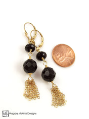 The Black Onyx And Gold Tassel Earrings