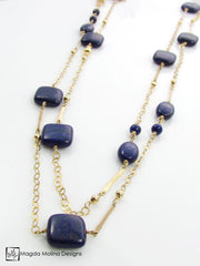 The Long And Elegant Lapis Lazuli and Hammered Gold Necklace