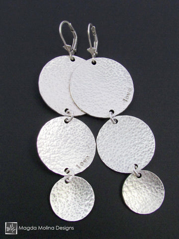 WHOLESALE - The Triple Hammered Silver Coin Earrings With Secret Love Note