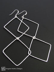The Long and Delicate Hammered Silver Double Diamond Earrings