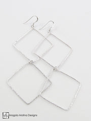 The Long and Delicate Hammered Silver Double Diamond Earrings
