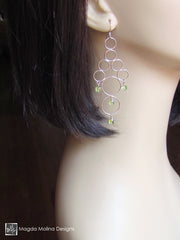 The Silver Bubbles Chandelier Earrings With Peridot Gems