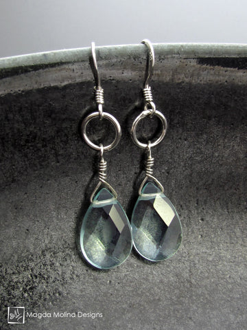 WHOLESALE - The Silver or Gold And Light Blue Quartz Pear Drop Earrings