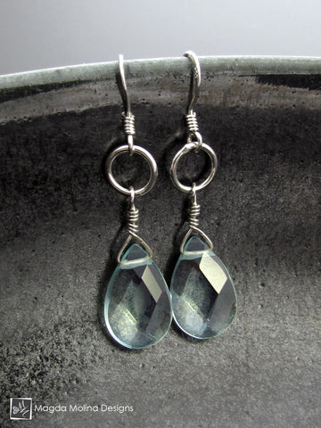 The Silver or Gold And Light Blue Quartz Pear Drop Earrings