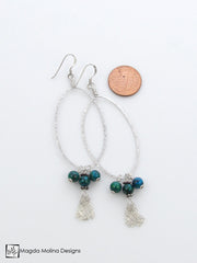 The Hammered Silver & Chrysocolla Oval Hoop Earrings With Tassels