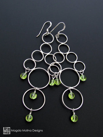 WHOLESALE - The Silver Bubbles Chandelier Earrings With Peridot Gems