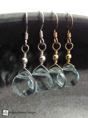 WHOLESALE - The Gold or Silver And Light Blue Quartz Mini Drop Earrings