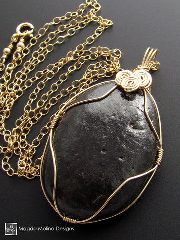 The Mediterranean Stone Wire Wrapped in Gold Long Chain Necklace (one of a kind)