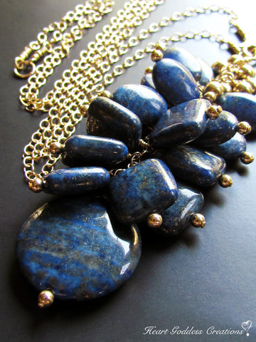 WHOLESALE - The Long Lapis Lazuli Cluster Necklace