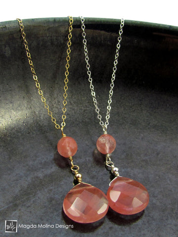 WHOLESALE - The Delicate Cherry Quartz Chain Necklace on Silver or Gold