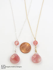 The Delicate Cherry Quartz Chain Necklace on Silver or Gold