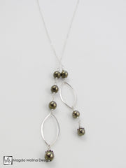 The Delicate Chain Lariat With Silver Leaves And Pyrite Stones