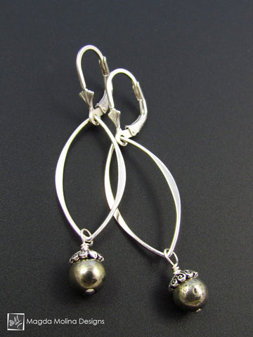 WHOLESALE - The Elegant Silver Leaves And Pyrite Dangle Earrings