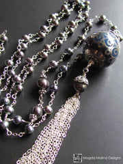 The Long Silver Wire Wrapped Freshwater Pearl Tassel Necklace