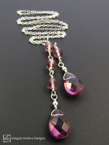 The Delicate Asymmetrical Chain Lariat With Purple Quartz Stones