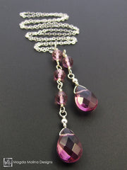 The Delicate Asymmetrical Chain Lariat With Purple Quartz Stones
