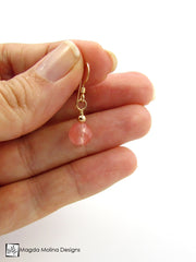 The Gold or Silver And Cherry Quartz Mini Dangle Earrings