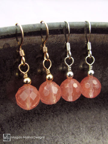 WHOLESALE - The Gold or Silver And Cherry Quartz Mini Dangle Earrings