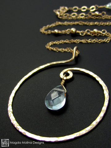 WHOLESALE - The Hammered Spiral & Light Blue Quartz Necklace